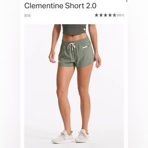 Vuori Clementine short 2.0 pistachio size small